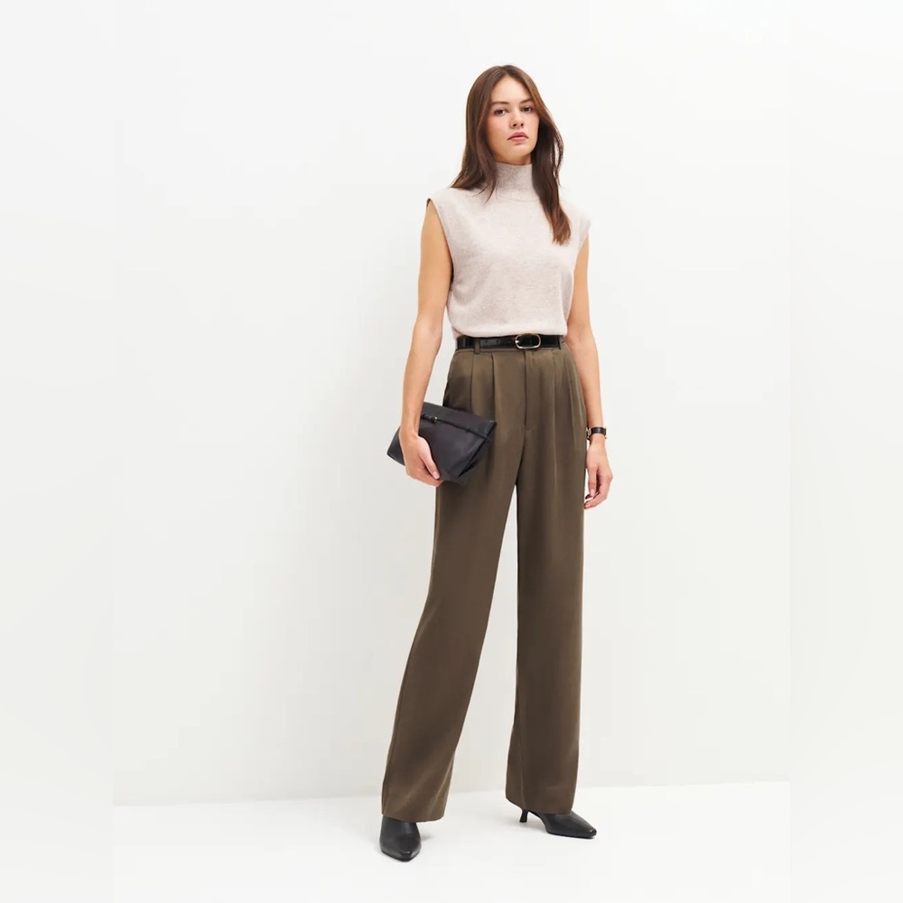 Reformation Mason Brown High-Waist Wide-Leg Pants